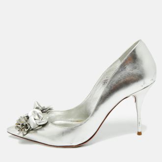 Sophia Webster Size 40 Silver Leather Flower Lilico Pumps