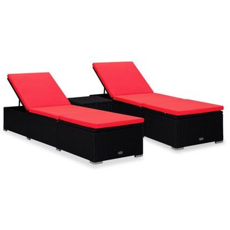vidaXL Vidaxl - Lettini Prendisole Con Tavolino 3 Pz In Polyrattan Nero