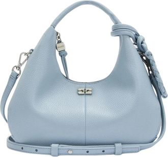 Ganni Hobo Mini Grained - Dames - Handtassen - Blauw - ONE Size - Polyester - Tassen