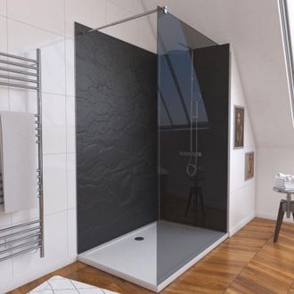 Aurlane Paneles Murales 90+120x210 - Plato De Ducha 120x90 - Mampara Ahumado + Barra