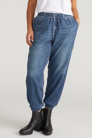 Universal Standard Henry Trompe lOeil Faux Denim Joggers in Washed Printed Blue at Nordstrom, Size Xl