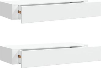 vidaXL Vidaxl - Estantes De Pared Con Caj&oacute;n 2 Uds Mdf Blanco 60x23,5x10 Cm
