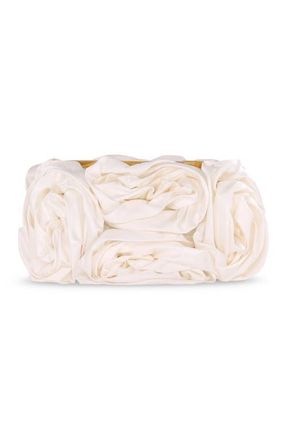 Badgley Mischka Jett Silk Satin Rosette Clutch in Ivory at Nordstrom, Size Medium