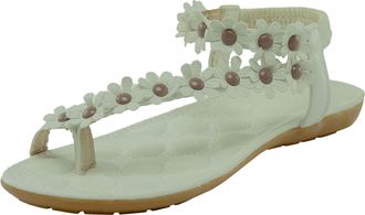 Generic Sliders Women Summer Flat Comfortable Sliders Women Toe Separator Elegant Beach Strappy Sandals Flops Feet Leather Orthopaedic Slippers With Flowers M