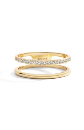 Mint & Lily Double Band Pave Ring in 18K Gold Over Sterling Silver at Nordstrom, Size 10