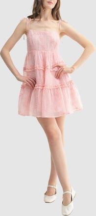 Lush Floral Embroidered Tiered Minidress in Pink at Nordstrom Rack, Size Medium