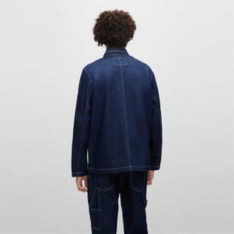HUGO BOSS Hugo Mens Solid Patterned Denim Jacket with Shirt Collar in Dark Blue - Size Medium