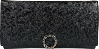 Bulgari Black Leather Long Wallet (Tri-Fold) (Pre-Owned)