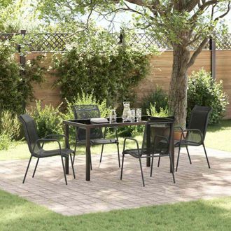 vidaXL Conjunto De Comedor De Jard&iacute;n 5 Pcs Negro Textileno Y Acero Vidaxl