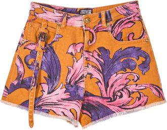 Versace Jeans Couture Barok Oranje Denim Shorts met Rafelige Randen - Dames - Denim shorts - Veelkleurig - W30 - Denim - Korte Broeken