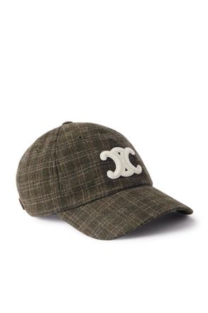 Celine Logo-Appliquéd Checked Wool-Felt Baseball Cap