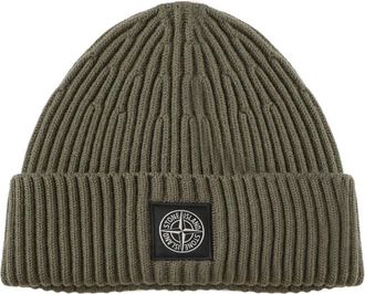 Stone Island N100002 Full Rib Beanie - Heren - Hoeden - Groen - ONE Size - Wol - Accessoires
