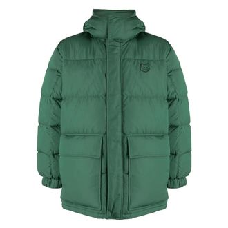 Maison Kitsun&eacute; Jassen, Heren, Groen, M, Nylon, Nylon Pufferjack met Capuchon en Ton-sur-Ton Fox Head Patch