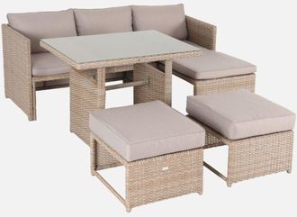 Sweeek Set tavolo da giardino con pouf a incasso con 6 posti