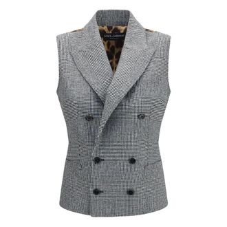 Dolce & Gabbana Prince of Wales Double Breasted Vest - Dames - Jassen - Grijs - Maat: M Leer