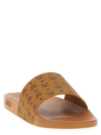 MCM All-Over Monogram Slides - Tan