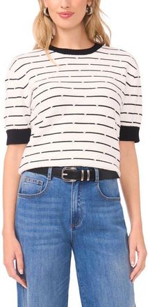 Vince Camuto Texture Stripe Crewneck Sweater in Antique White at Nordstrom, Size Xx-Small