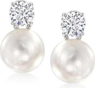 Ross-Simons Italian 10.5-11mm Cultured Pearl and CZ Drop Earrings in Sterling Silver