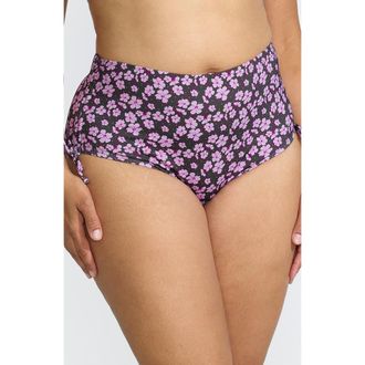 Lands End Chlorine Resistant Adjustable High Waisted Bikini Swim Bottoms in Olive Green Pansy Floral at Nordstrom, Size 22W