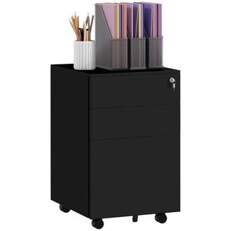 Vinsetto Black 3-Drawer Vertical Filing Cabinet with Lock and Pencil Tray - Steel Mobile File Cabinet with Adjustable Hanging Bar for A4 - Legal and L