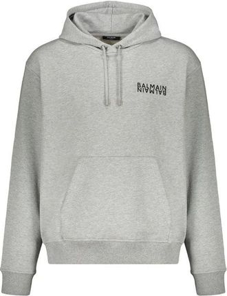 Balmain Gray Cotton Mens Hoodie