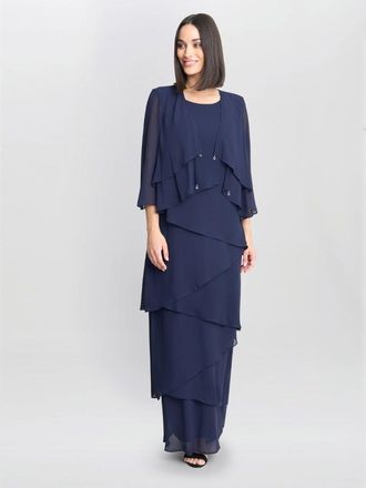 Gina Bacconi Womens Colette Jacket And Asymmetric Tiered Dress - Navy - Size 12 UK