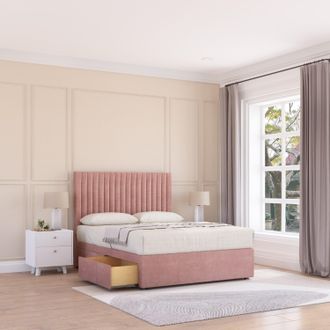 Sloomy Manhattan Plush Velvet Memory Foam Bed Set With 2 Drawers, Mattress & Headboard in Pink | Size: Single