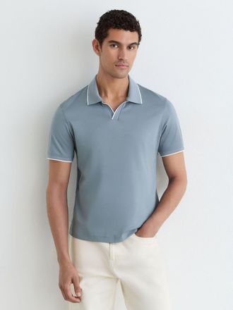 Reiss Dusty Blue Air-water Cotton Tipped Polo Shirt, Xxl