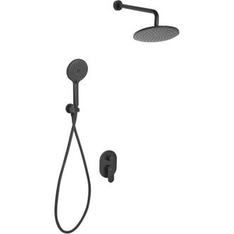 Beliani Columna De Ducha Empotrada De Lat&oacute;n 3 Modos De Chorro Con Funci&oacute;n Lluvia De Pared Negro Tinguiririca