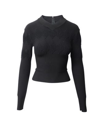 Alaia Alaia Knitted Embossed Design Longsleeve Top in Black Wool