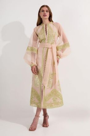 Karen Millen Embroidered Balloon Sleeve Maxi Dress in Lime at Nordstrom, Size 10