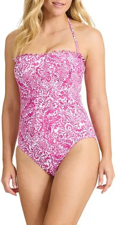 Tommy Bahama Paisley Daze Bandeau One-Piece Swimsuit in Hibiscus Pop at Nordstrom, Size 10
