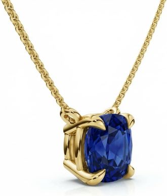 Pompeii3 Certified 9.50ct Cushion Blue Sapphire Pendant 14k Gold Necklace Lab Grown 12mm