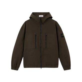 Stone Island Jassen, Heren, Bruin, M, Katoen, Ripstop Hooded Overshirt