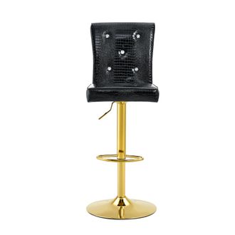 STILVORA Lote De 2 Taburetes De Bar Con Detalles De Bot&oacute;n De Cristal, Para Cocina Y Comedor, Pvc, Negro
