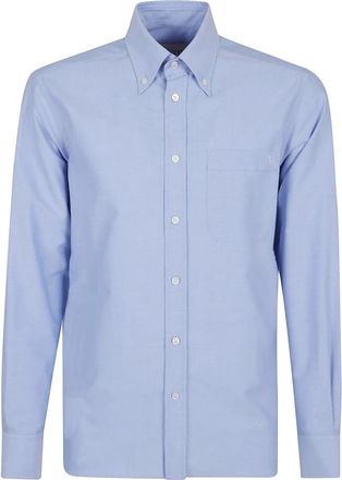 Valentino Garavani Lange Mouw Shirt | Vlogo Signature | Licht Oxford - Heren - Zakelijke Overhemden - Blauw - 3XL - Katoen - Overhemden