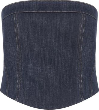 Brunello Cucinelli Blue Cotton Blend Strapless Bustier Top, Size X-Small