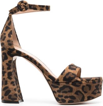 Gianvito Rossi Holly 120mm leopard-print sandals - women - Calf Leather/Calf Leather/Fabric - 38.5 - Brown