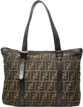 Fendi Brown Canvas Leather Handbag Tote Bag (Pre-Owned)