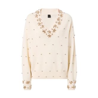 Pinko Maglione in maglia con scollo a V e applicazioni gioiello - - Knitwear - Donna - Rosa - S