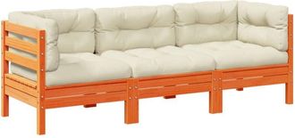 vidaXL Set De Sof&aacute;s Jard&iacute;n 3 Pzas Con Cojines Madera Pino Marr&oacute;n Cera Vidaxl