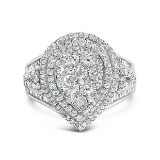 House of Brilliance Sterling Silver 1 Cttw Diamond Pear-Shaped Triple Halo Cluster Ring