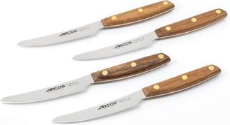 Arcos Arcos Serie Nordika - Set 4 Cuchillos Chuleteros - Acero Inoxidable Nitrum - Hoja De 100 Mm - Mango De Madera Ovengkol 100% Natural De Bosques Certifi
