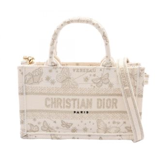 Dior Gold White Canvas Handbag Tote Bag (Pre-Owned)