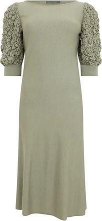 Alberta Ferretti Midi Jurk met Pofmouwen - Dames - Casual kleedjes - Groen - S - Wol - Kleedjes