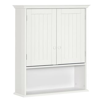 OEM Armario Ba&ntilde;o De Pared Con 2 Puertas Estante Interior Ajustable Y Compartimento Abierto Mueble Auxiliar Suspendido Multiusos Para Cocina 60x20x70,5 Cm 
