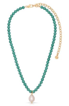 Ettika Freshwater Pearl Pendant Beaded Necklace in Turquoise at Nordstrom