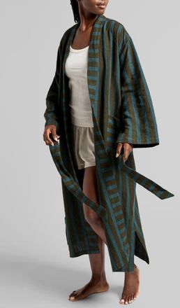 Parachute Stripe Linen Robe in Evergreen And Peacock at Nordstrom, Size X-Small