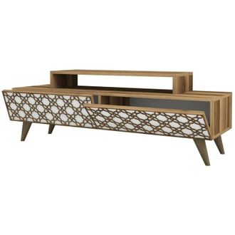 Dmora Mueble De Televisi&oacute;n Dpierobo, Aparador De Sal&oacute;n, Mueble Bajo Para Tv, Base De Pared Equipada, 140x42h49 Cm, Nogal Y Blanco - Dmora