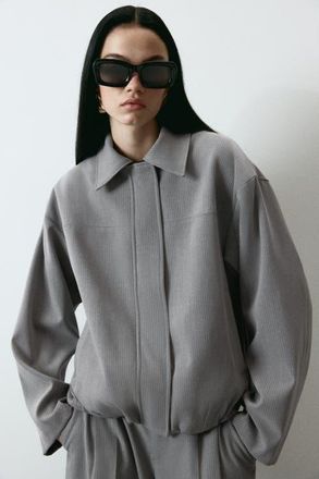 H&M Collared Bomber Jacket in Light Gray/pinstriped at Nordstrom, Size Xx-Large